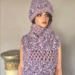Hand Knits 2 Love Set Hat Shawl Purple Designer